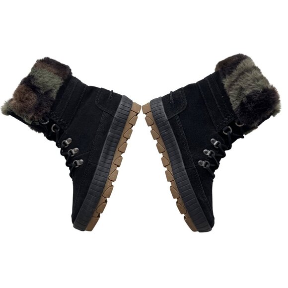 Sperry Top Sider Torrent Black Suede Camo Faux fur Winter Lace-Up Boots Women 8 - Picture 6 of 10